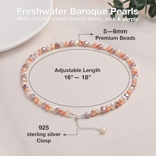 HENGSHENG Natural Pearls Choker Necklace for Women Freshwater Baroque Pearl Strand Necklace Chain Cultured Baroque Pearl 925 Sterling Silver Clasp Choker(Colorful, 5-6mm, Silver Clasp) - Image 3