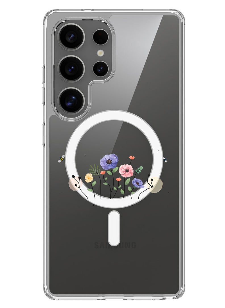 Theodor Magnetic Case for Samsung Galaxy S25 Ultra 6.9-inch Compatible with MagSafe Wireless Charging, Shockproof Phone Bumper Cover Flower and bees - Image 1