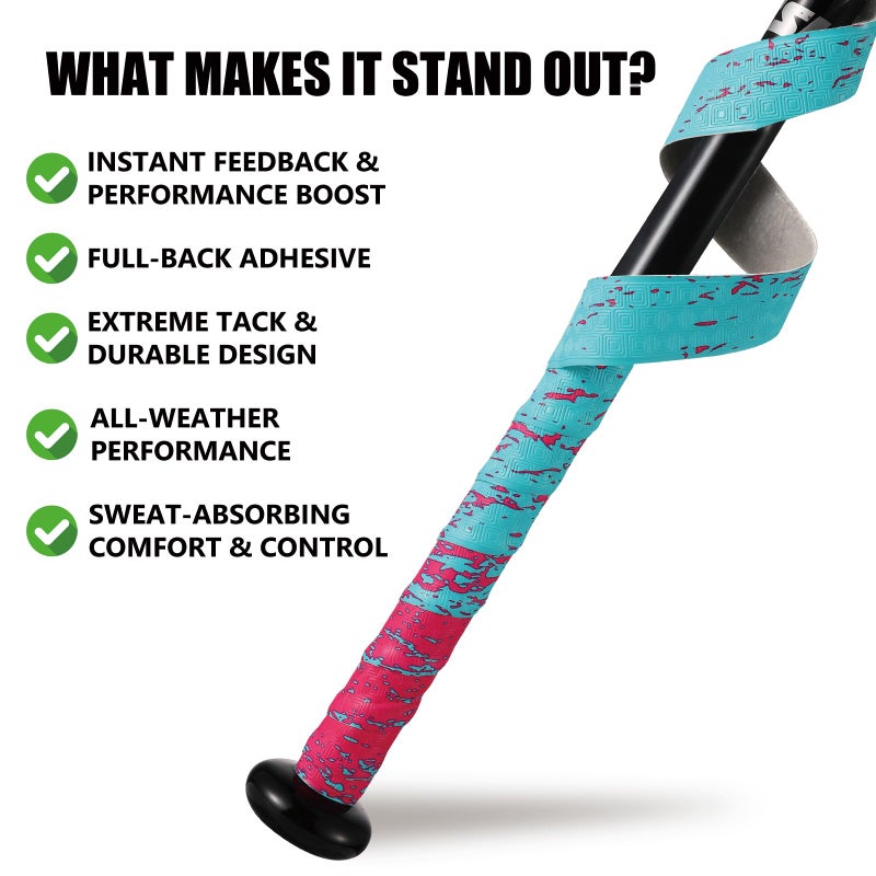 insum 1.1mm Bat Grip Tape, Greek Key Double-Stamping Textured, Baseball & Softball Bat Tape for All-Weather Performance, Non-Slip, Precut for Easy Install - Image 3