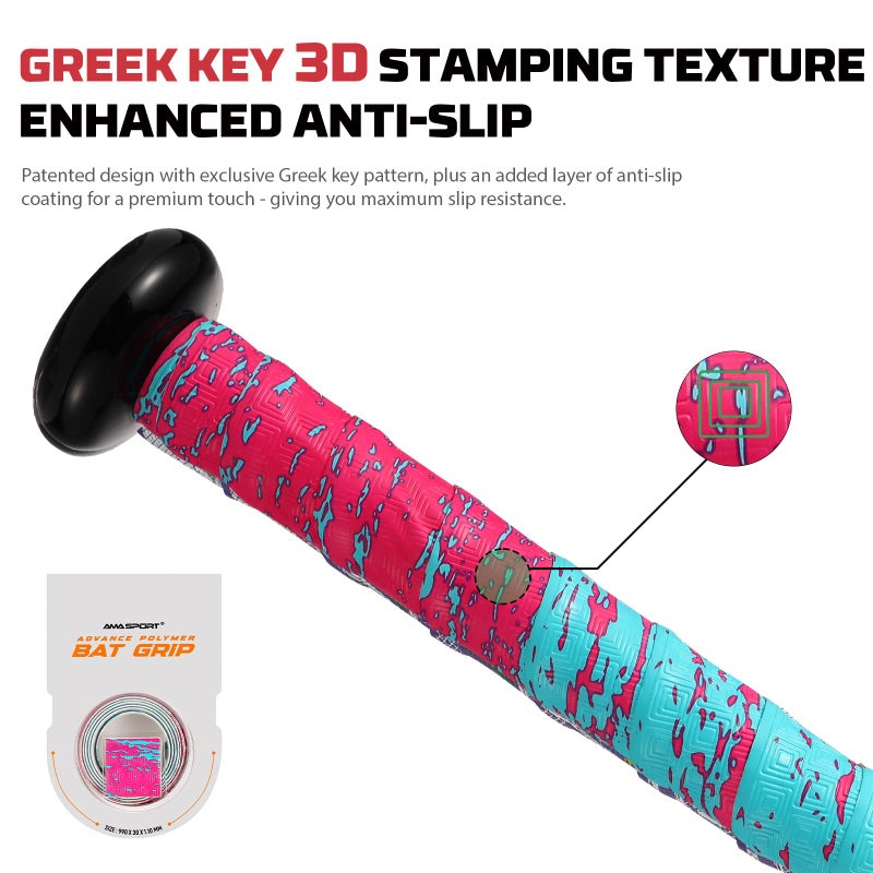 insum 1.1mm Bat Grip Tape, Greek Key Double-Stamping Textured, Baseball & Softball Bat Tape for All-Weather Performance, Non-Slip, Precut for Easy Install - Image 5