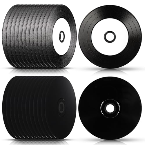 Singhoow 25 Pcs CDR Blank Discs 700mb 80 Min 52x Vinyl Recordable Disc with White Inkjet Printable Center and Black Recording Surface for Music Data - Image 1