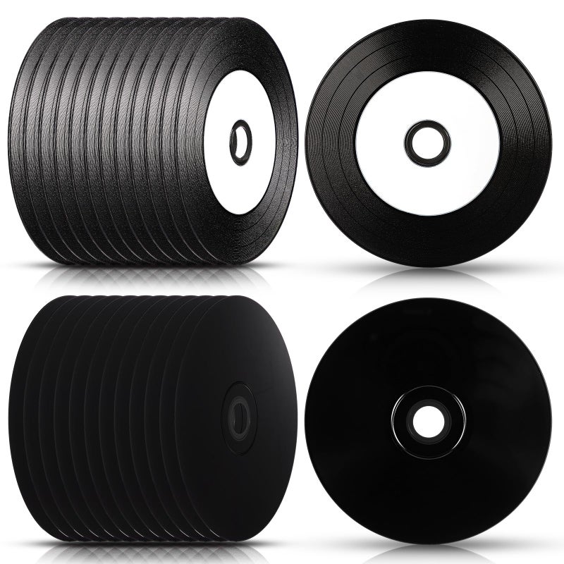 Singhoow 25 Pcs CDR Blank Discs 700mb 80 Min 52x Vinyl Recordable Disc with White Inkjet Printable Center and Black Recording Surface for Music Data - Image 2