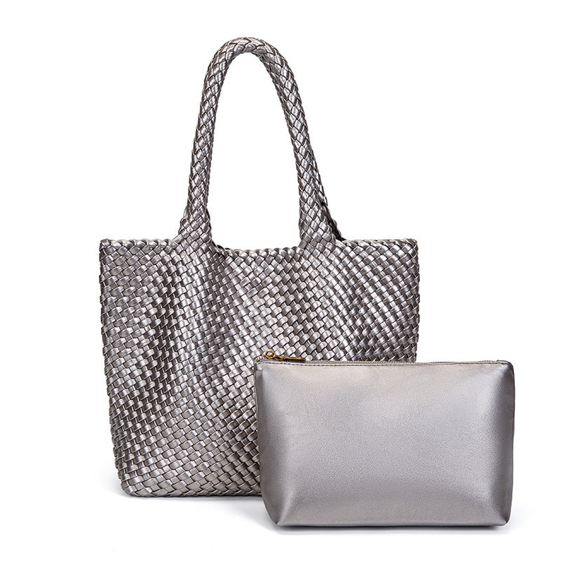 New Hand-Woven Large-Capacity Women'S Shoulder Bag, Fashionable And Versatile Pu Leather Tote Bag, Casual Mother-In-Law Armpit Bag - Image 2