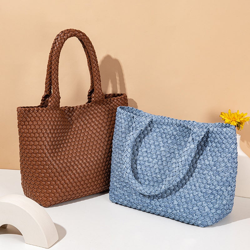 New Hand-Woven Large-Capacity Women'S Shoulder Bag, Fashionable And Versatile Pu Leather Tote Bag, Casual Mother-In-Law Armpit Bag - Image 3