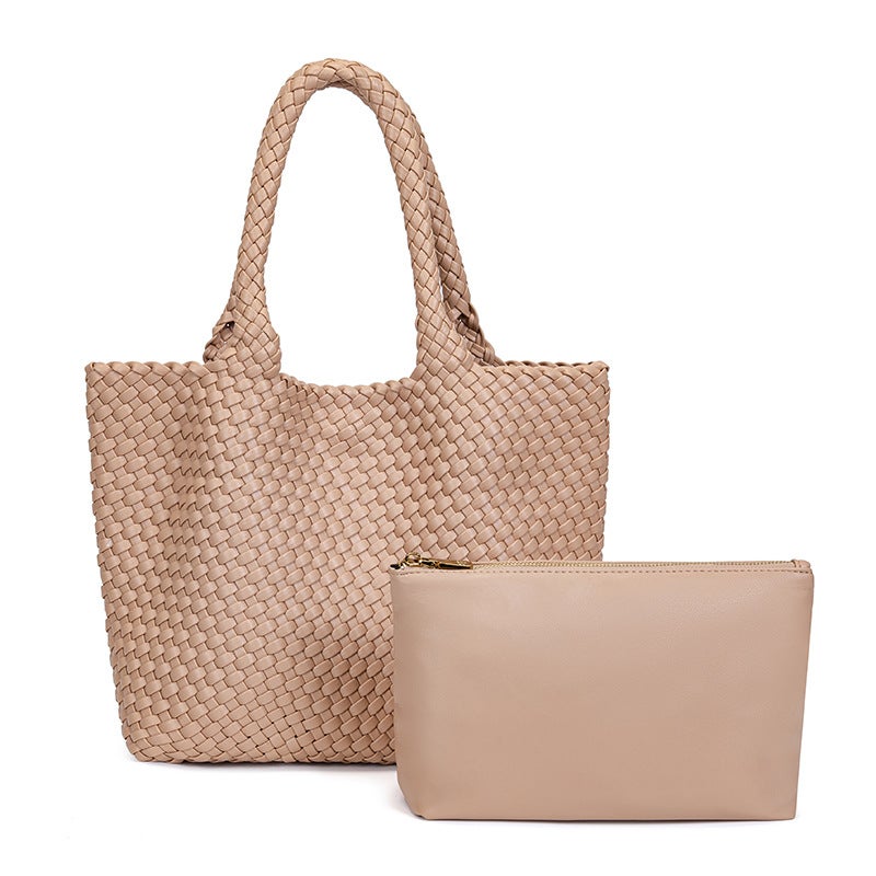 New Hand-Woven Large-Capacity Women'S Shoulder Bag, Fashionable And Versatile Pu Leather Tote Bag, Casual Mother-In-Law Armpit Bag - Image 4