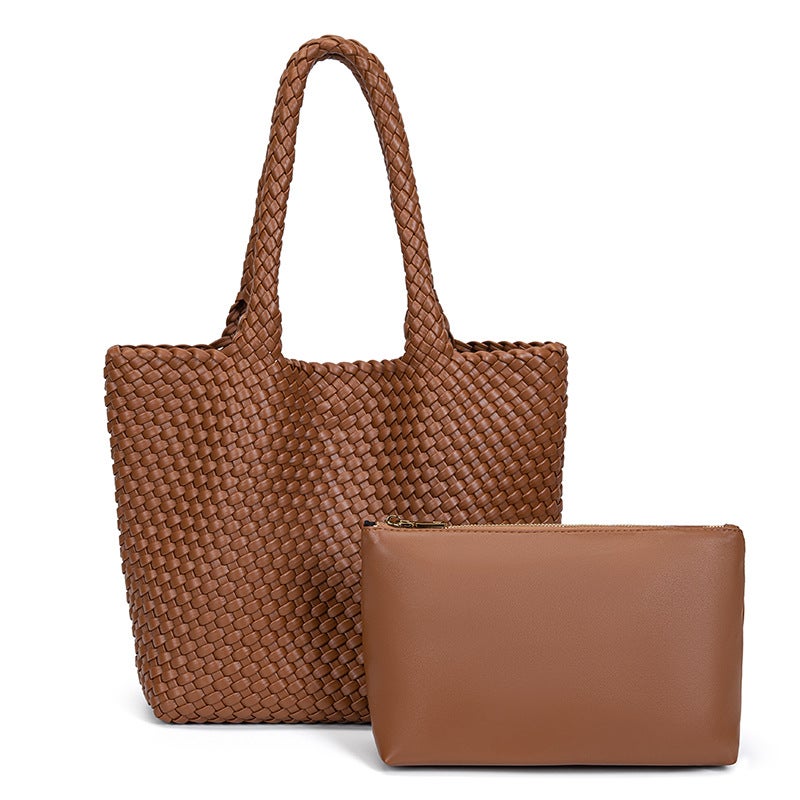 New Hand-Woven Large-Capacity Women'S Shoulder Bag, Fashionable And Versatile Pu Leather Tote Bag, Casual Mother-In-Law Armpit Bag - Image 1