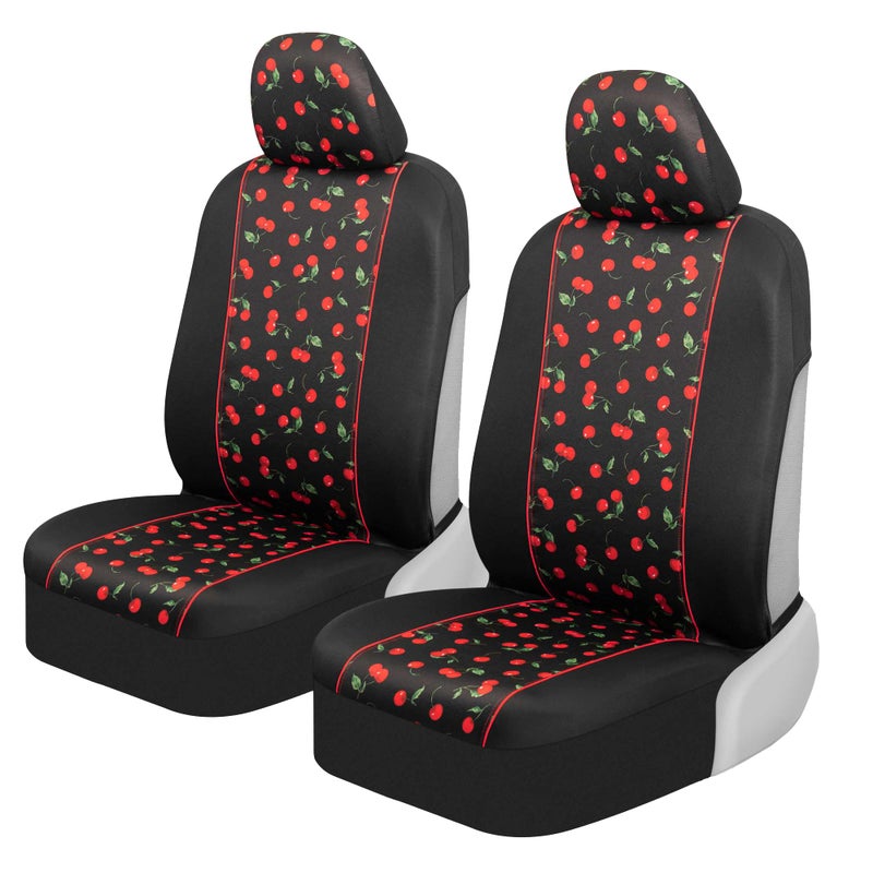 BDK Red Cherry Car Seat Covers for Front Seats 2 Pack  Classic Pattern with Matching Headrest Sideless Design for Easy Installation Fits Most Car Truck Van and SUV