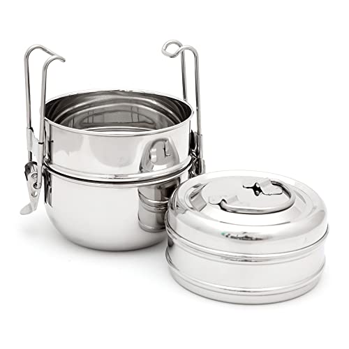 coconut Food Clip Carrier Stainless Steel 3-Tier Compartment Tiffin Box - 1 Unit (Size 6 x 3) - Image 3