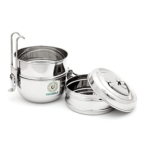 coconut Food Clip Carrier Stainless Steel 3-Tier Compartment Tiffin Box - 1 Unit (Size 6 x 3) - Image 2