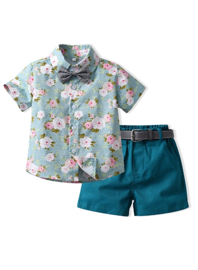 KUYING New Short Sleeved Shirt Belt Shorts Two-Piece Set 