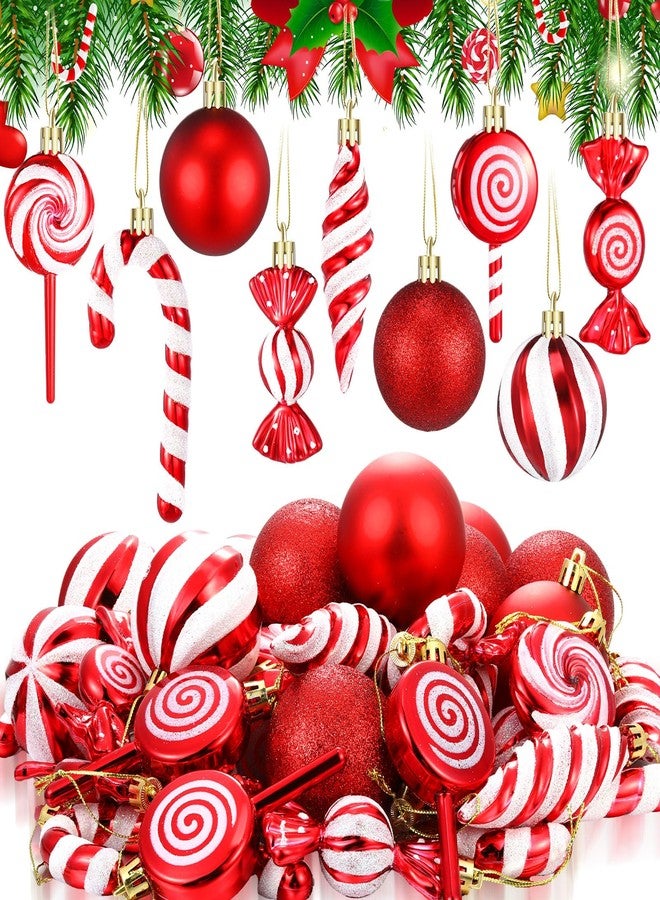 Liliful 36 Pcs Christmas Candy Ornament Christmas Tree Decoration Hanging Glitter Candy Cane Ornament Plastic Red Lollipop Peppermint Tree Ornaments for Xmas New Year Holiday Party Decor(Sweet Style) - Image 1