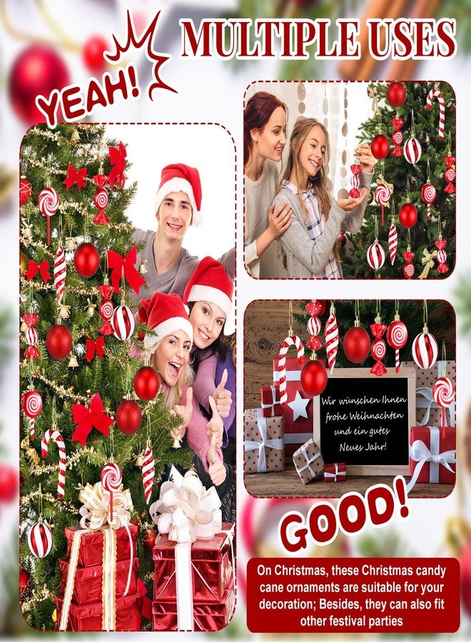 Liliful 36 Pcs Christmas Candy Ornament Christmas Tree Decoration Hanging Glitter Candy Cane Ornament Plastic Red Lollipop Peppermint Tree Ornaments for Xmas New Year Holiday Party Decor(Sweet Style) - Image 4