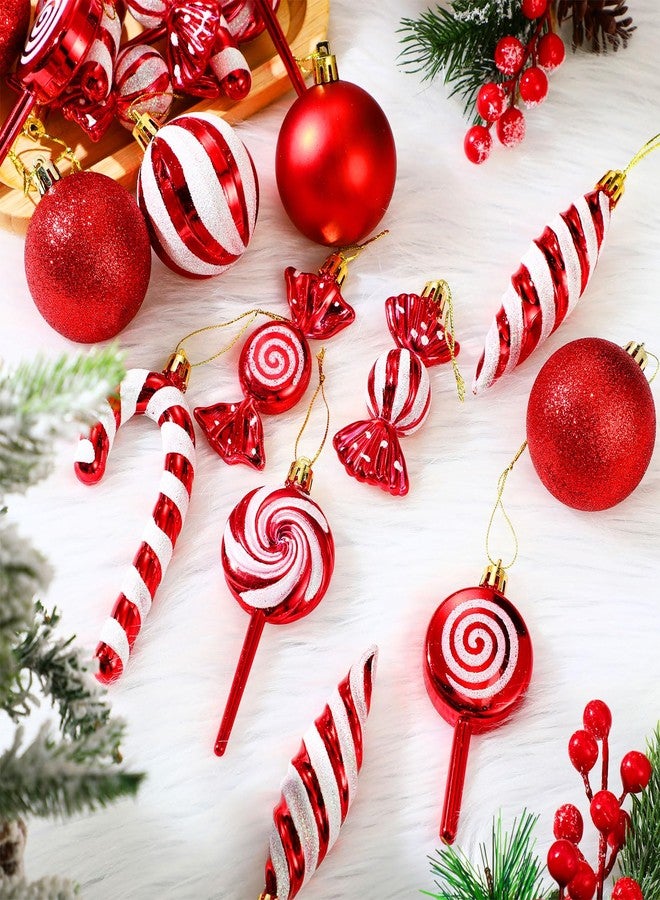 Liliful 36 Pcs Christmas Candy Ornament Christmas Tree Decoration Hanging Glitter Candy Cane Ornament Plastic Red Lollipop Peppermint Tree Ornaments for Xmas New Year Holiday Party Decor(Sweet Style) - Image 3