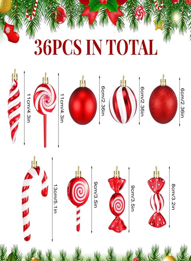 Liliful 36 Pcs Christmas Candy Ornament Christmas Tree Decoration Hanging Glitter Candy Cane Ornament Plastic Red Lollipop Peppermint Tree Ornaments for Xmas New Year Holiday Party Decor(Sweet Style) - Image 2
