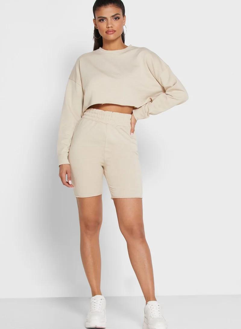 Missguided Crop Sweatshirt & Shorts Set