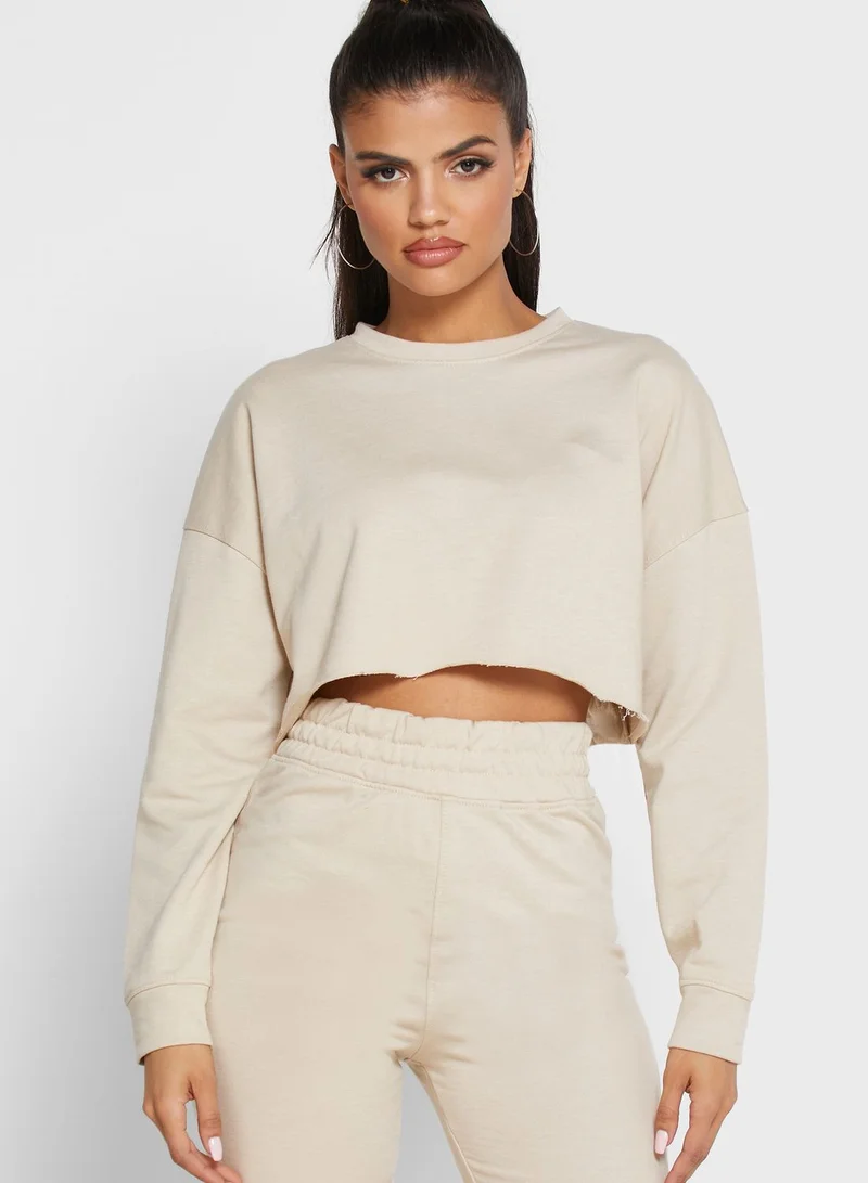 Missguided Crop Sweatshirt & Shorts Set