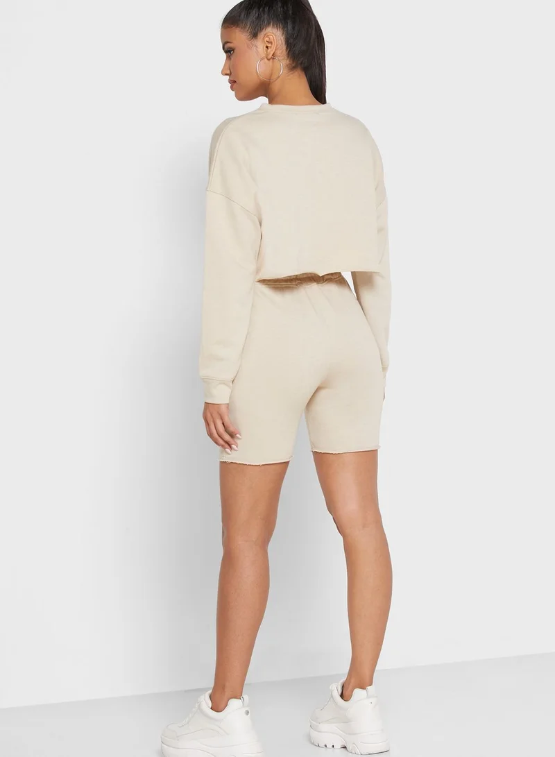 Missguided Crop Sweatshirt & Shorts Set
