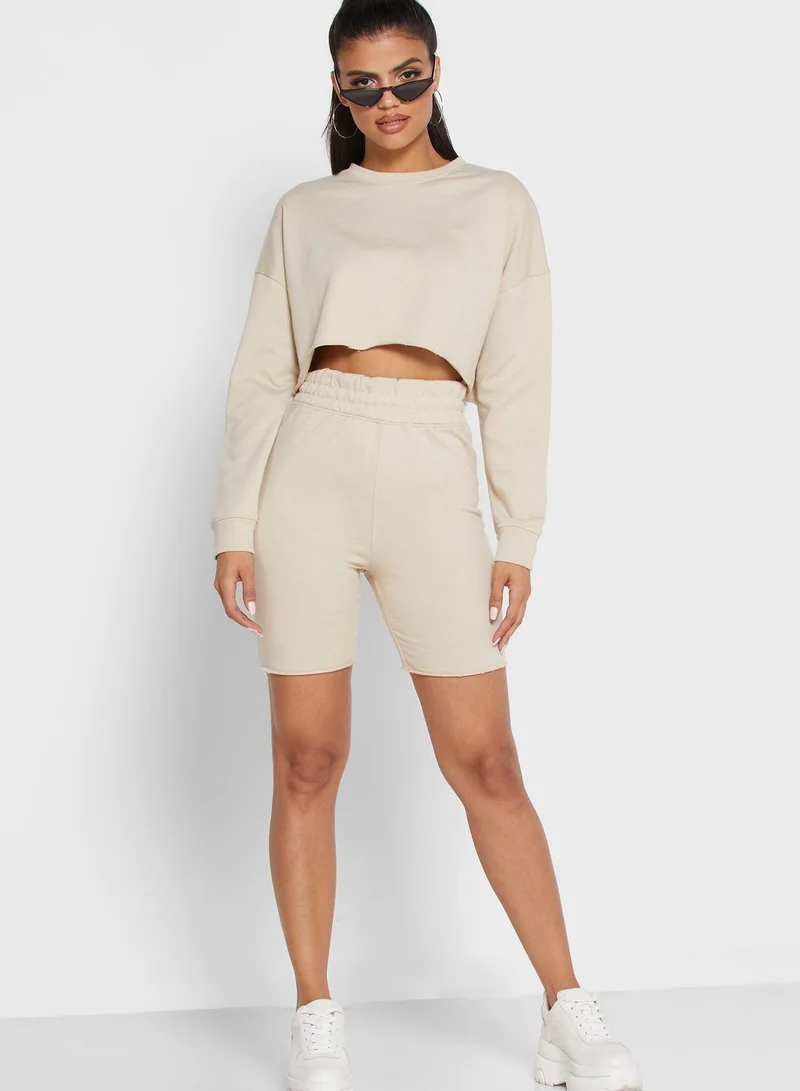 Missguided Crop Sweatshirt & Shorts Set