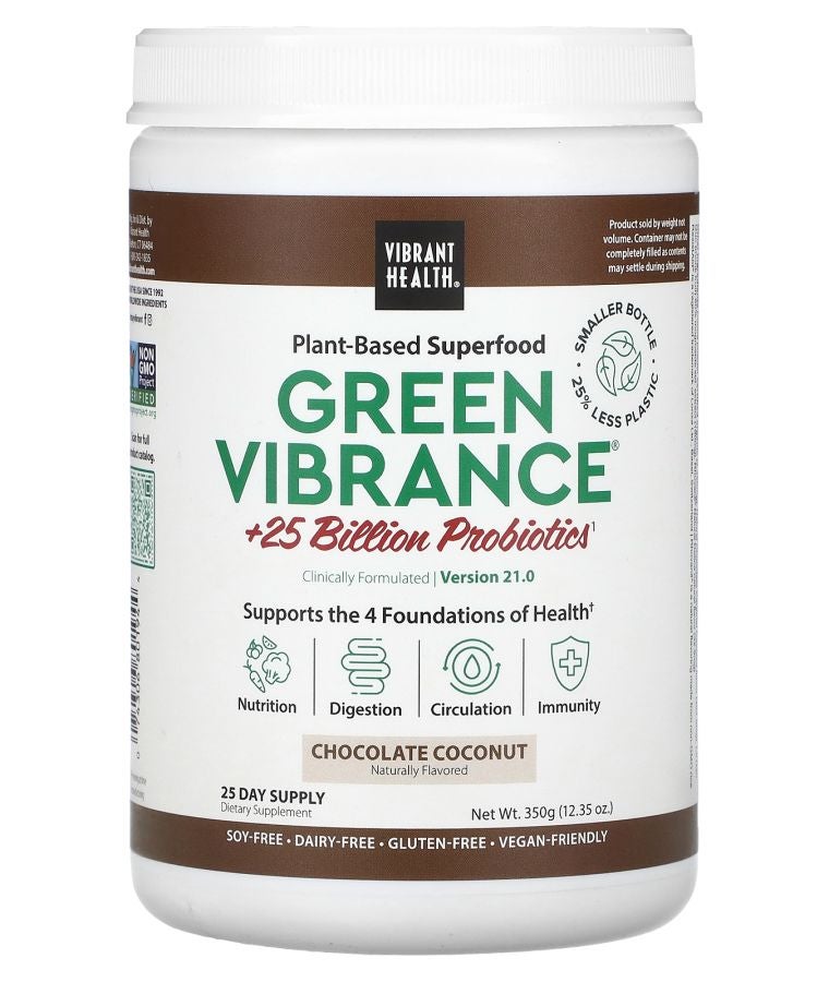 Vibrant Health Green Vibrance +25 Billion Probiotics Version 21.0 Chocolate Coconut 12.35 oz (350 g)