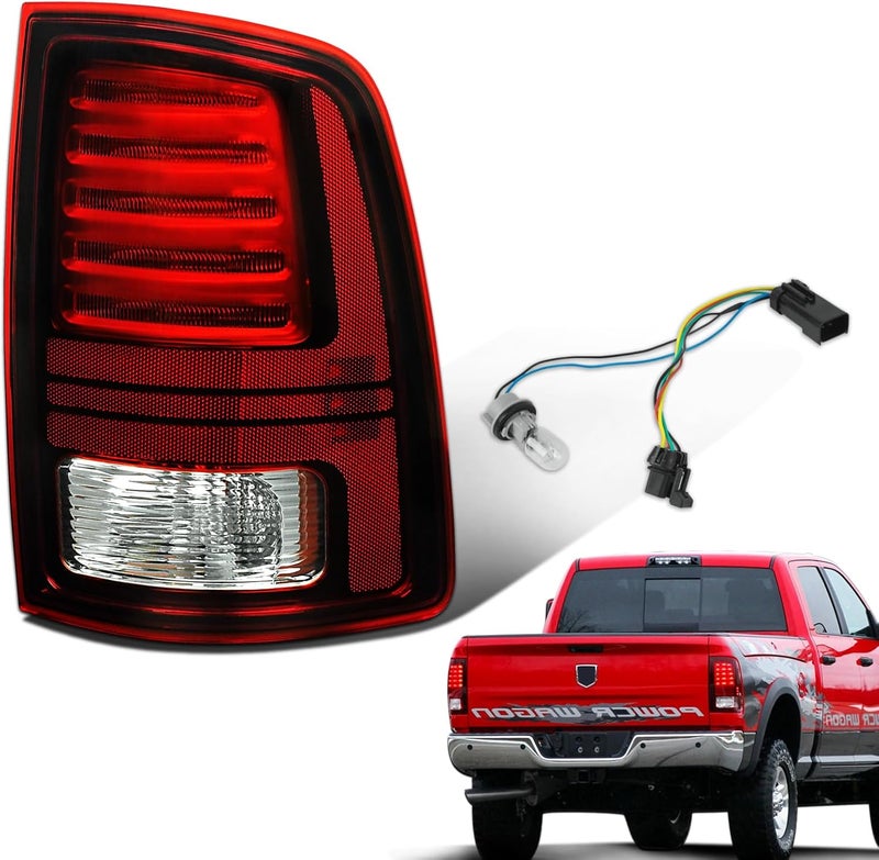 KNSPEC LED Tail Lights Assembly for Ram 1500/2500/3500 (2013-2018) - Passenger Side Red Lens Black Interior - Image 1