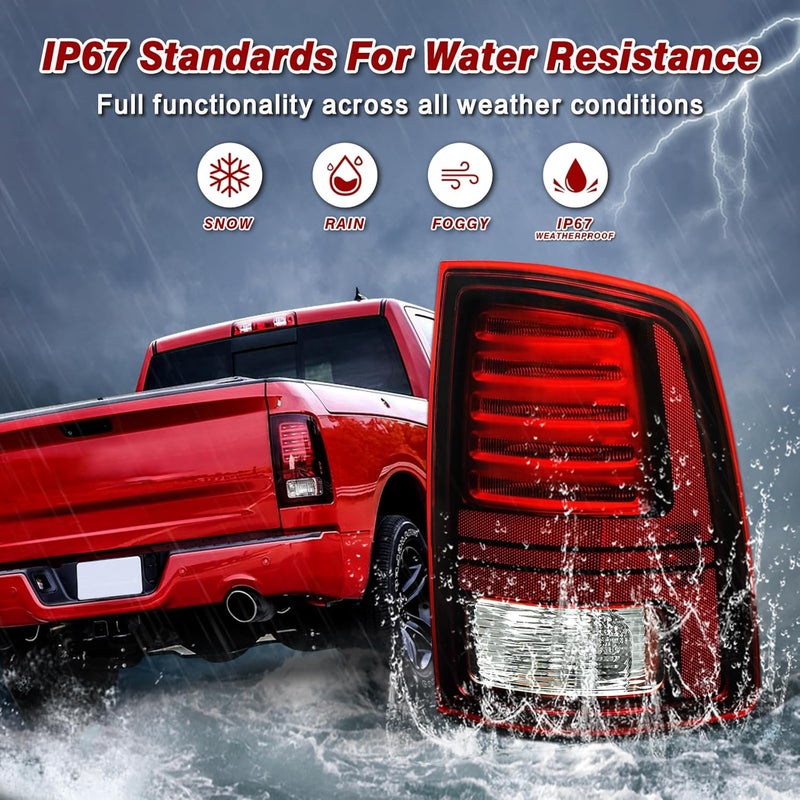 KNSPEC LED Tail Lights Assembly for Ram 1500/2500/3500 (2013-2018) - Passenger Side Red Lens Black Interior - Image 3