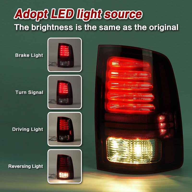 KNSPEC LED Tail Lights Assembly for Ram 1500/2500/3500 (2013-2018) - Passenger Side Red Lens Black Interior - Image 5