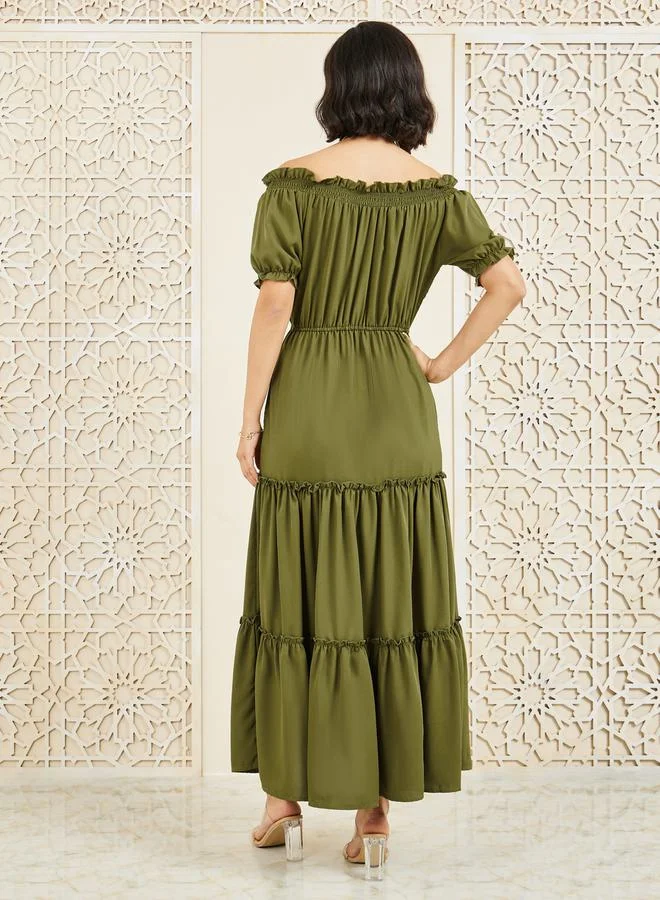 Styli Tiered Off-Shoulder Dress