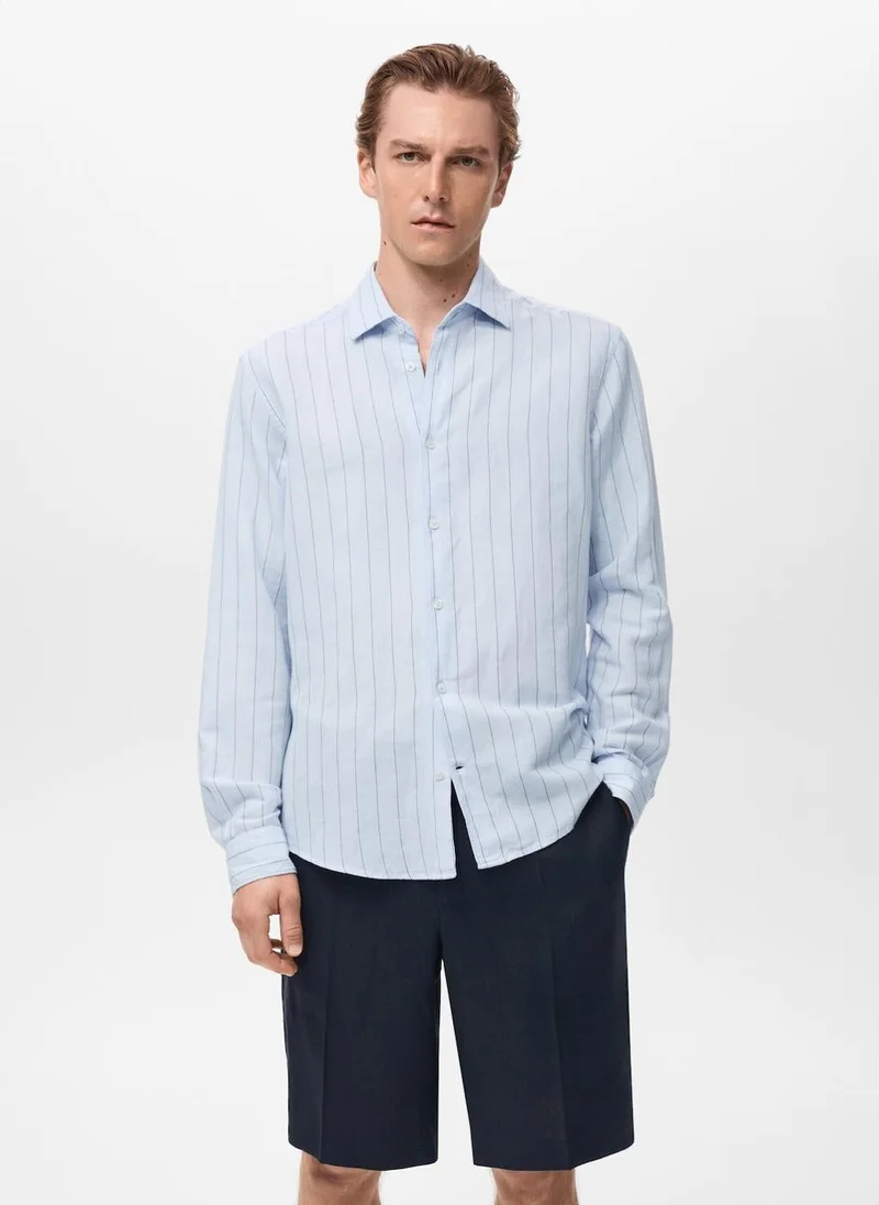 Mango Man Linen Pinstripe  Shirt