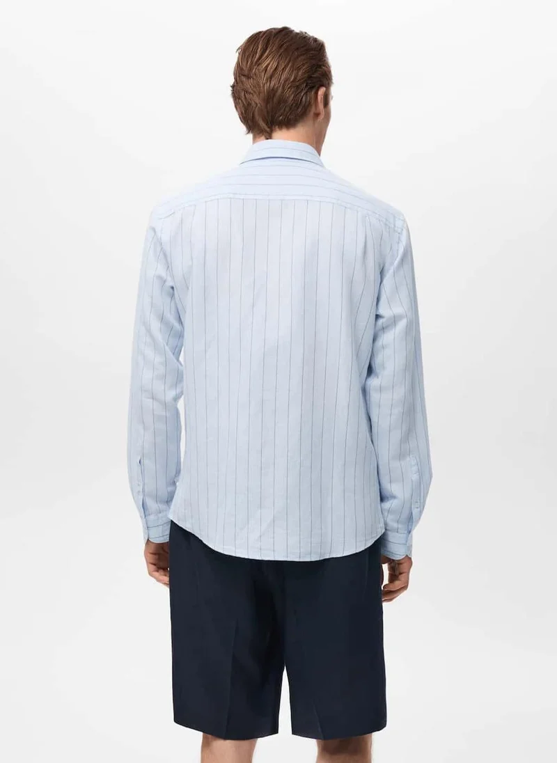 Mango Man Linen Pinstripe  Shirt