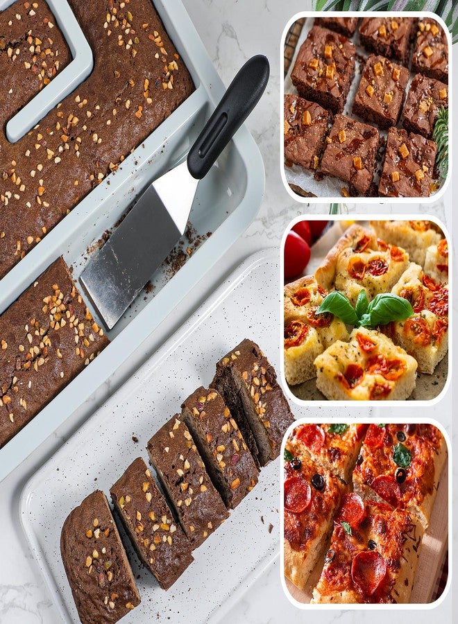 KOLUTI Nonstick Silicone Brownie Baking Pan, 12.8 x 12.8 x 1.6 Inch Square Cake Tray Bakeware Mold with Wide Grips, Perfect for Mini Loaf Dividing, Spatula Included - Image 5
