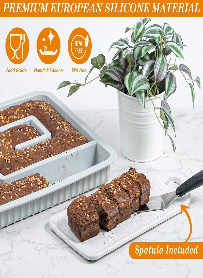 KOLUTI Nonstick Silicone Brownie Baking Pan, 12.8 x 12.8 x 1.6 Inch Square Cake Tray Bakeware Mold with Wide Grips, Perfect for Mini Loaf Dividing, Spatula Included - Image 3