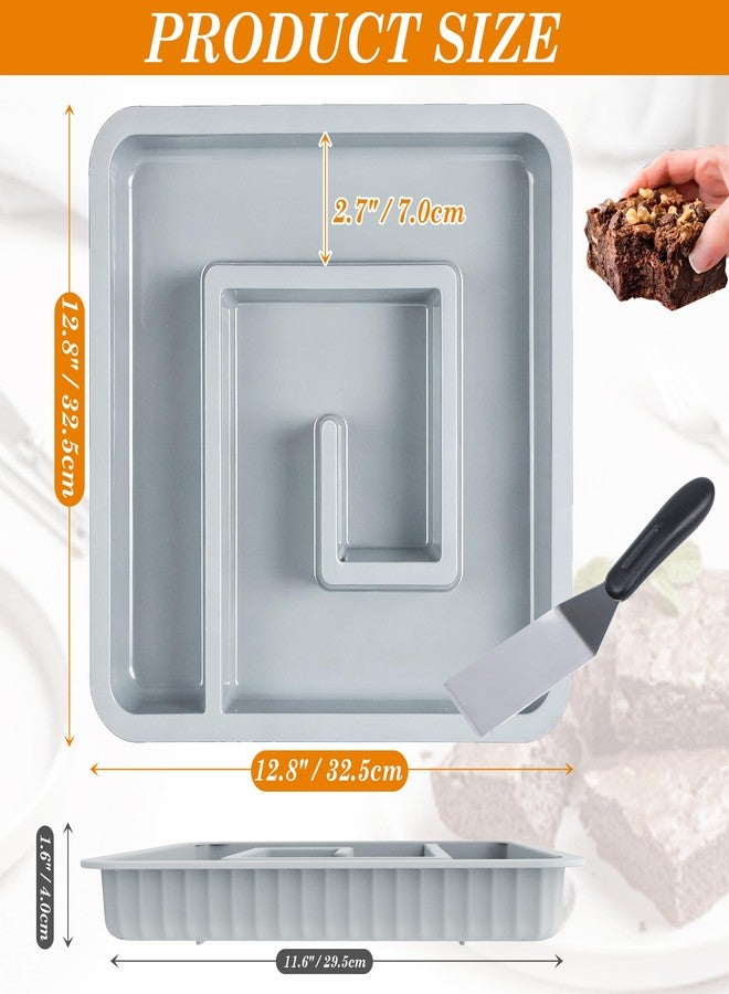 KOLUTI Nonstick Silicone Brownie Baking Pan, 12.8 x 12.8 x 1.6 Inch Square Cake Tray Bakeware Mold with Wide Grips, Perfect for Mini Loaf Dividing, Spatula Included - Image 2