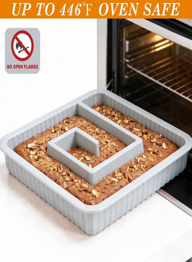 KOLUTI Nonstick Silicone Brownie Baking Pan, 12.8 x 12.8 x 1.6 Inch Square Cake Tray Bakeware Mold with Wide Grips, Perfect for Mini Loaf Dividing, Spatula Included - Image 4