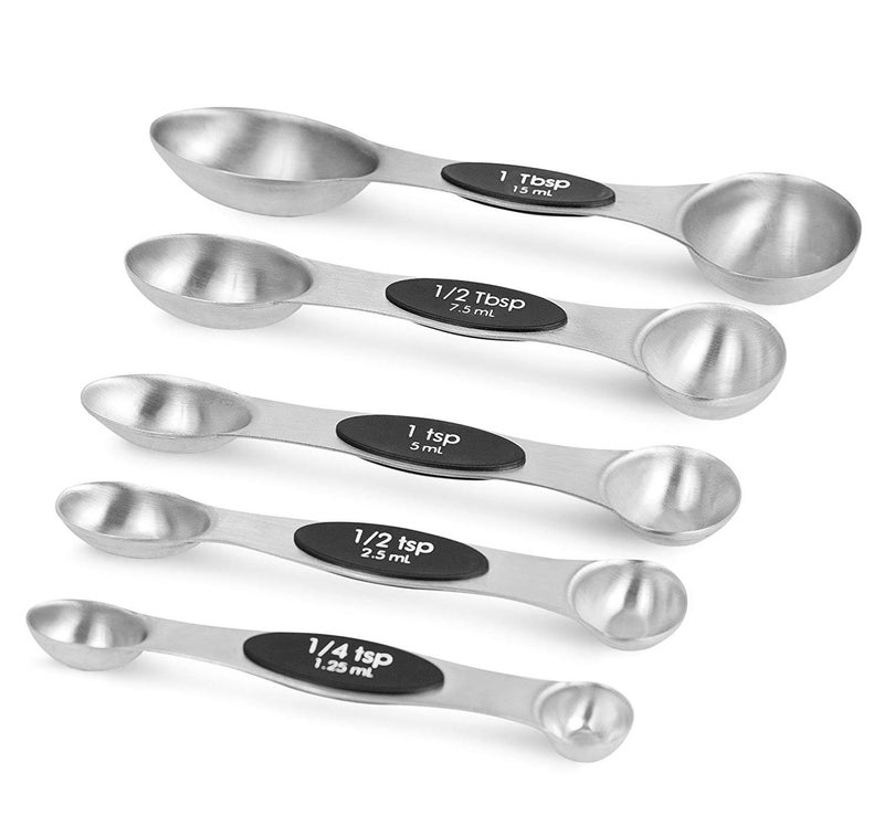 Homepixi Premium Magnetic Measuring Spoon Set (Set of 5), Premium Dual Sided, Fit in Spice Jar Measuring Spoons for Cooking and Baking (Silver) - Image 1
