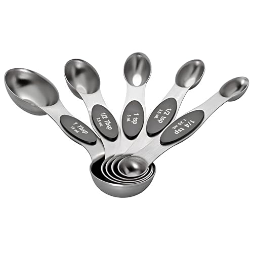 Homepixi Premium Magnetic Measuring Spoon Set (Set of 5), Premium Dual Sided, Fit in Spice Jar Measuring Spoons for Cooking and Baking (Silver) - Image 2
