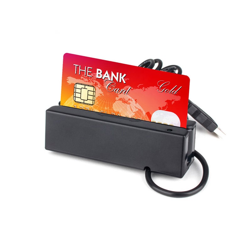 قارئ بطاقات الشريط المغناطيسي ثلاث المسارات USB: أسود، قابل للربط والاستخدام مباشرة - قارئ ومكتبة بطاقات قابل للقراءة ثنائي الاتجاه لأنظمة نقاط البيع في البنوك، وإدارة الأعضاء، والمصادقة الهوية - Image 2