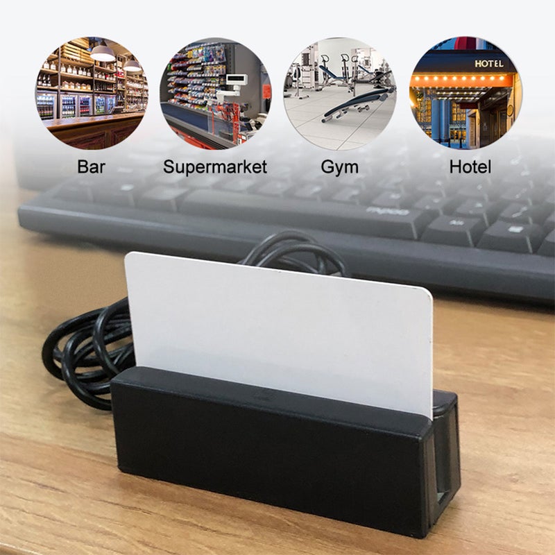 قارئ بطاقات الشريط المغناطيسي ثلاث المسارات USB: أسود، قابل للربط والاستخدام مباشرة - قارئ ومكتبة بطاقات قابل للقراءة ثنائي الاتجاه لأنظمة نقاط البيع في البنوك، وإدارة الأعضاء، والمصادقة الهوية - Image 3