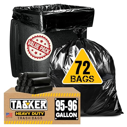 tasker 95 Gallon Trash Bags Heavy Duty MegaValue Pack 72 Bags Extra Large Black Can Liners 90100 Gallon Trash Bags 96 Gallon Big Garbage Bags Black - Image 2
