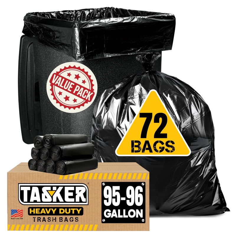 tasker 95 Gallon Trash Bags Heavy Duty MegaValue Pack 72 Bags Extra Large Black Can Liners 90100 Gallon Trash Bags 96 Gallon Big Garbage Bags Black - Image 3