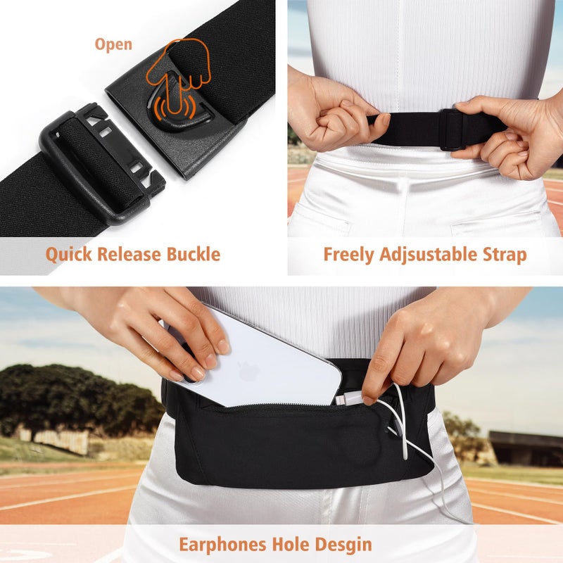 WHIPPY Slim Running Belt Fanny Pack for Women Men Elastic Runners Belt Waist Pouch Chest Bag Phone Holder Waist Pack for Running Hiking, Black - Image 3