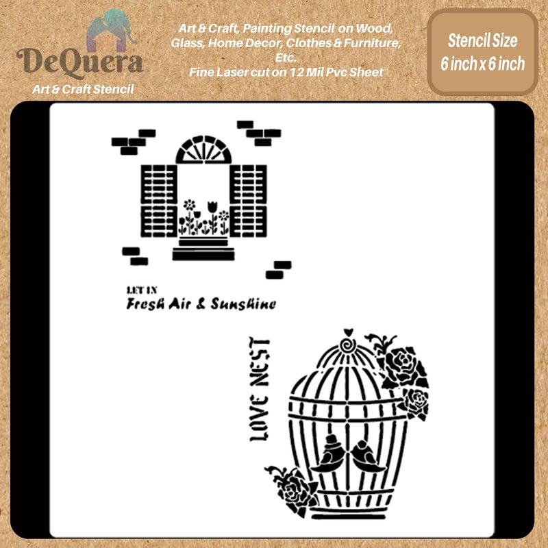 DeQuera Quotes Stencils for Craft - Fresh Air and Sunshine & Love Nest- Stencils Combo Pack - Small Stencil for Quotes - Stencils Combo Pack Size 6 x 6 Inch Pack of 1, DQL-1131 - Image 1