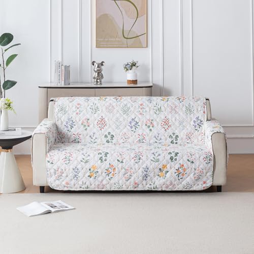 House of Quirk 'Mughal Series' Anti-Slip Sofa Cover Mat with Pocket | Polyester Couch Protector for Pets, Kids & Spills (Beige Blossom, 180x210cm, Four Seater) - Image 2