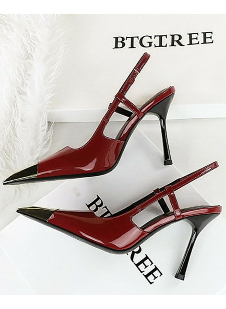 BIGTREE Women's Metal Closed Pointed Toe Stiletto Pump High Heels Wine Red 9.5 CM - Image 3