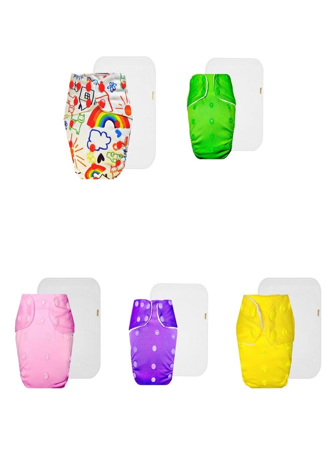 Dumbledo Premium Cloth Diaper with Cotton Insert (Pack of 5) | Dry Feel and Comfortable | 6-Layer Absorbent Pad | Adjustable Snaps | Designed by Moms | 3 Months - 3 Years | Unisex Baby - Image 1