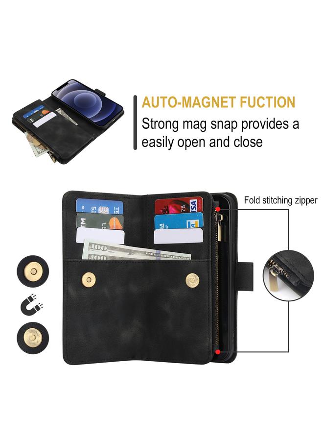 Zaboon Case For iPhone 12 Dream 9-Card Zipper Wallet RFID Leather Phone Case with Lanyard - Image 4