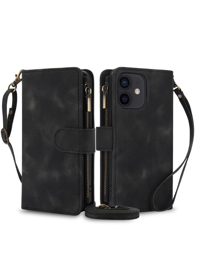 Zaboon Case For iPhone 12 Dream 9-Card Zipper Wallet RFID Leather Phone Case with Lanyard - Image 1