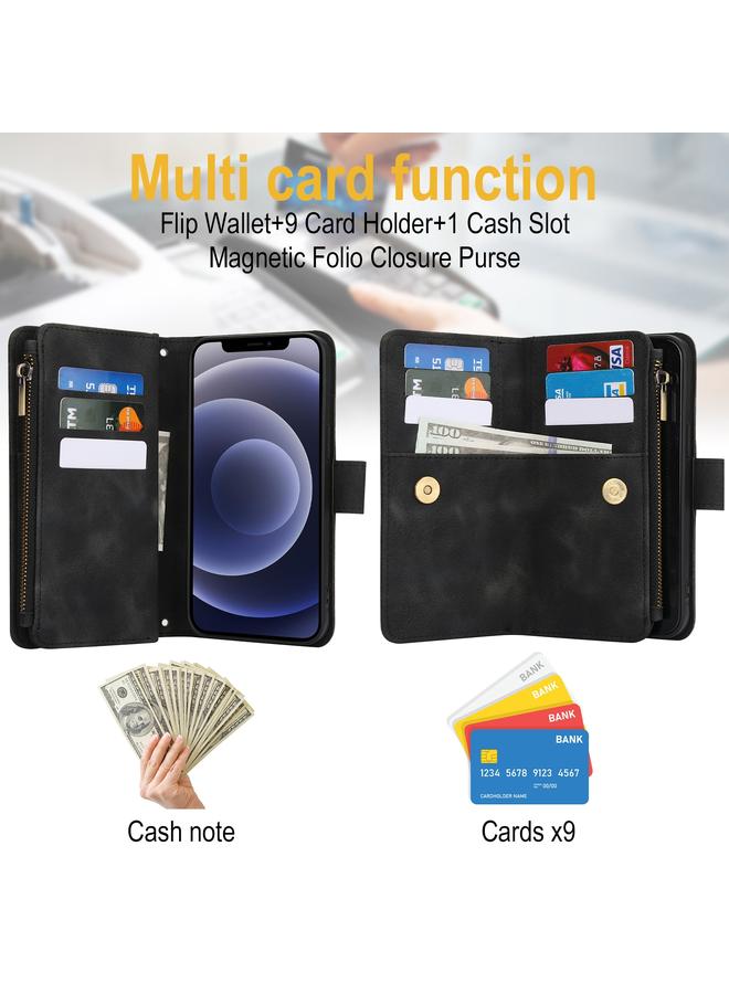 Zaboon Case For iPhone 12 Dream 9-Card Zipper Wallet RFID Leather Phone Case with Lanyard - Image 5