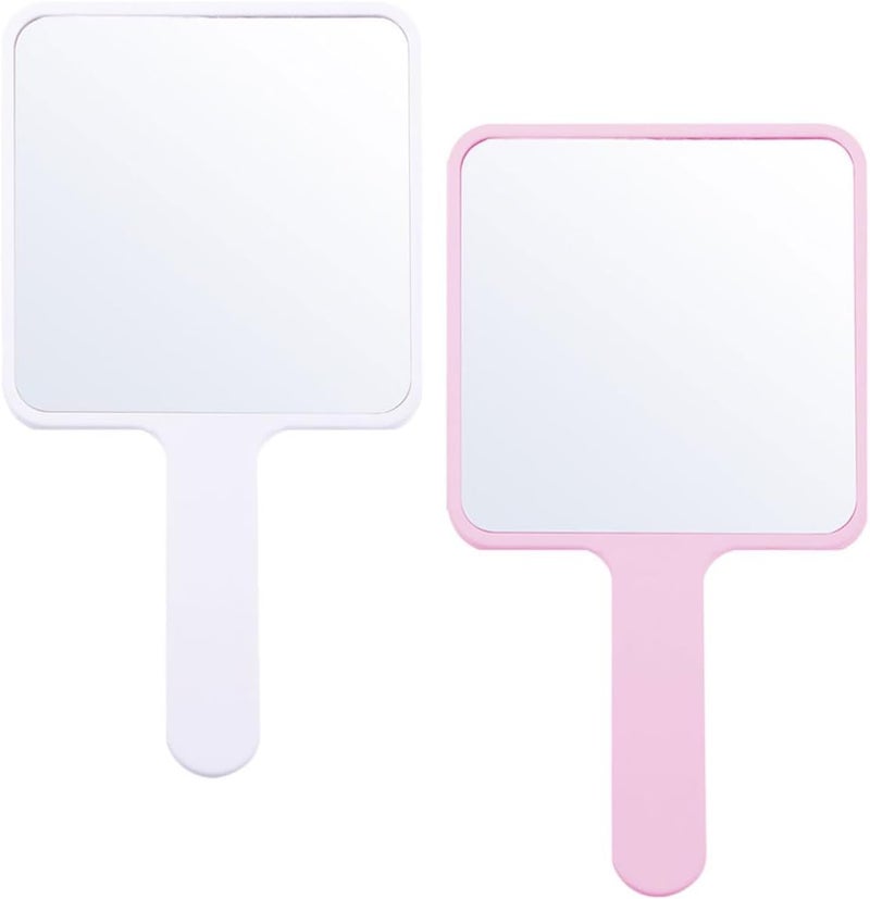 Handheld Makeup Mirror 2pcs Compact Cosmetics Mirrors for Daily Use Female Supply with White and Pink Colors - Image 1