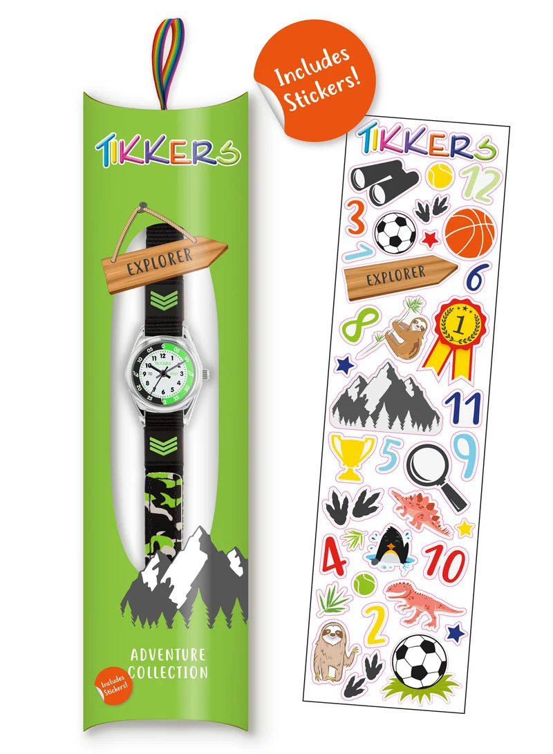 Tikkers Tikkers Boys Black Fabric Rip Strap Time Teacher Watch - TK0154