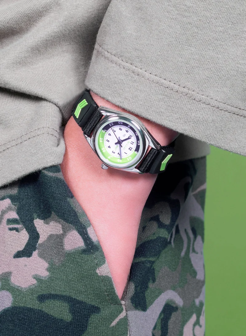 Tikkers Tikkers Boys Black Fabric Rip Strap Time Teacher Watch - TK0154